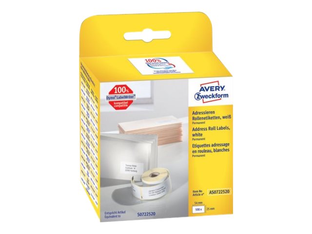 AVERY Zweckform Etikettenrolle fuer Etikettendrucker AS0722520 weiss, 54,0 x 25,0 mm, 1 x 500 Etiketten AVERY Zweckform Etikettenrolle fuer Etikettendrucker AS0722520 weiss, 54,0 x 25,0 mm, 1 x 500 Etiketten
