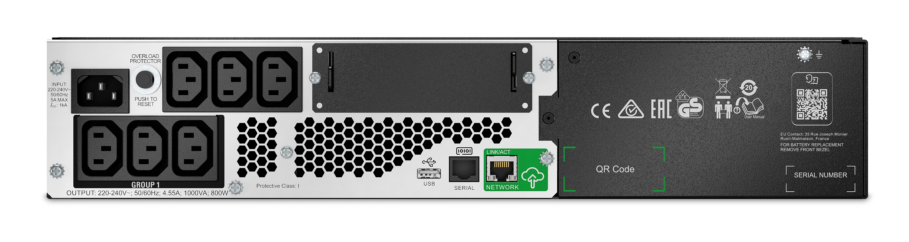 APC SmartUPS LiIon 1000VA Short Depth with SmartConnect UPS Rack AC 230V 800Watt 1000VA 1phase RS232 USB oc 6 2U Black