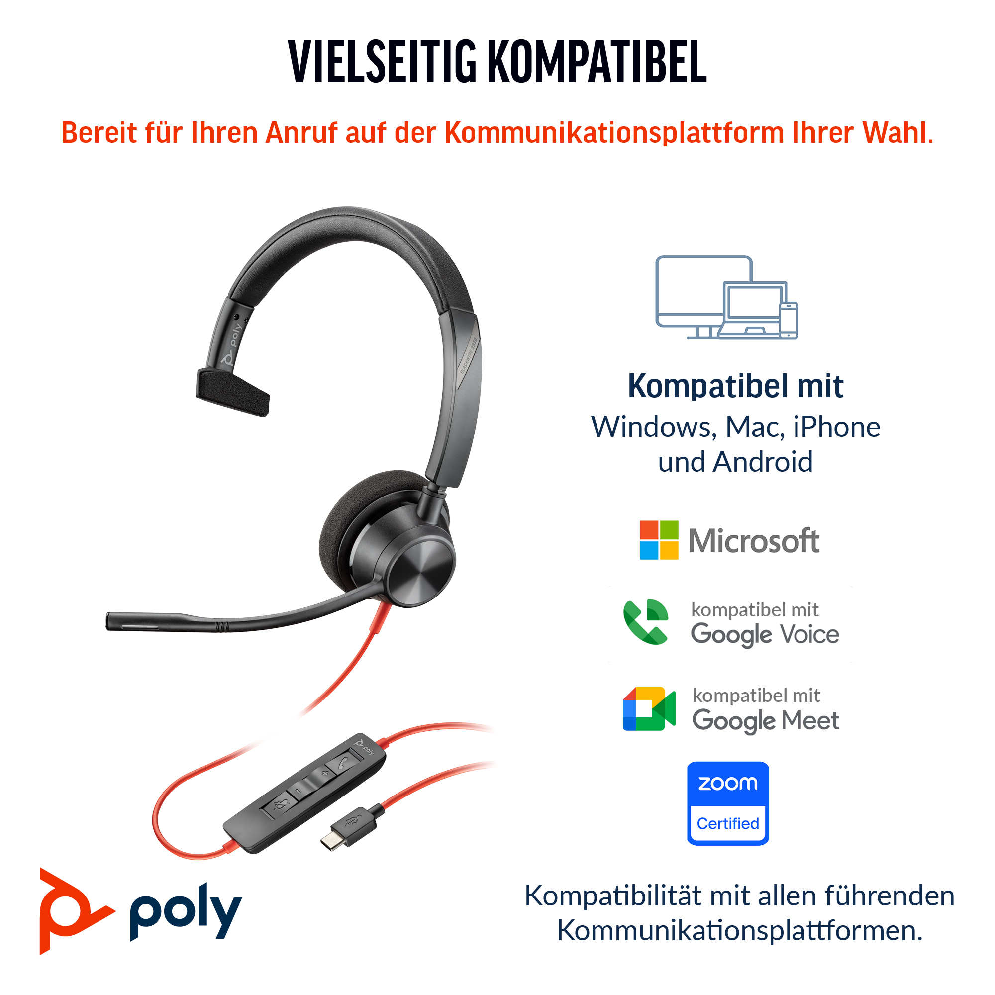 Poly Headset Blackwire C3310 Mono USBCA