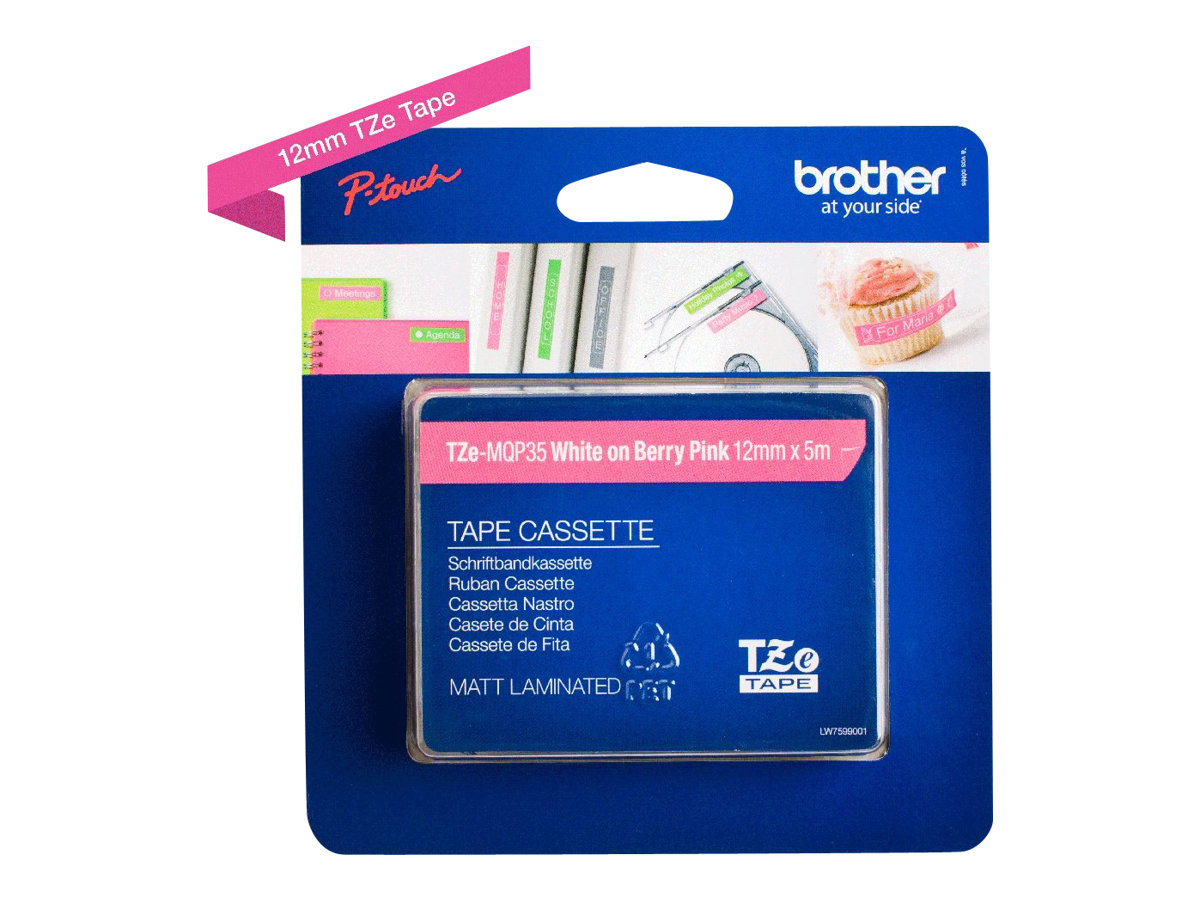 Brother laminiertes Schriftband P-Touch TZe-MQP35 - 12 mm x 5 m - Weiß auf Pink