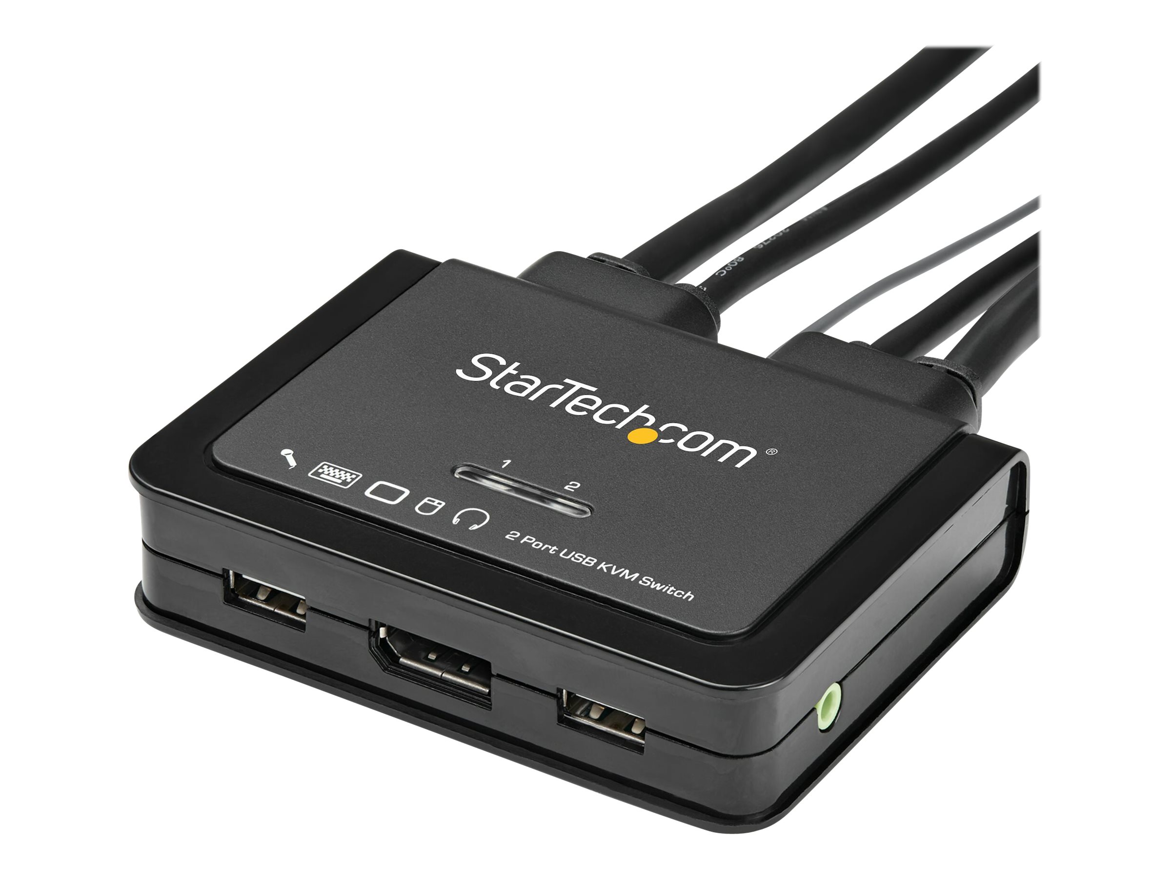 STARTECH.COM SV211DPUA4K 2 Port USB 4K60Hz DisplayPort KVM Switch with 4 ft. Built-In Cables - OS Ind. - Support for 3.5mm Audio