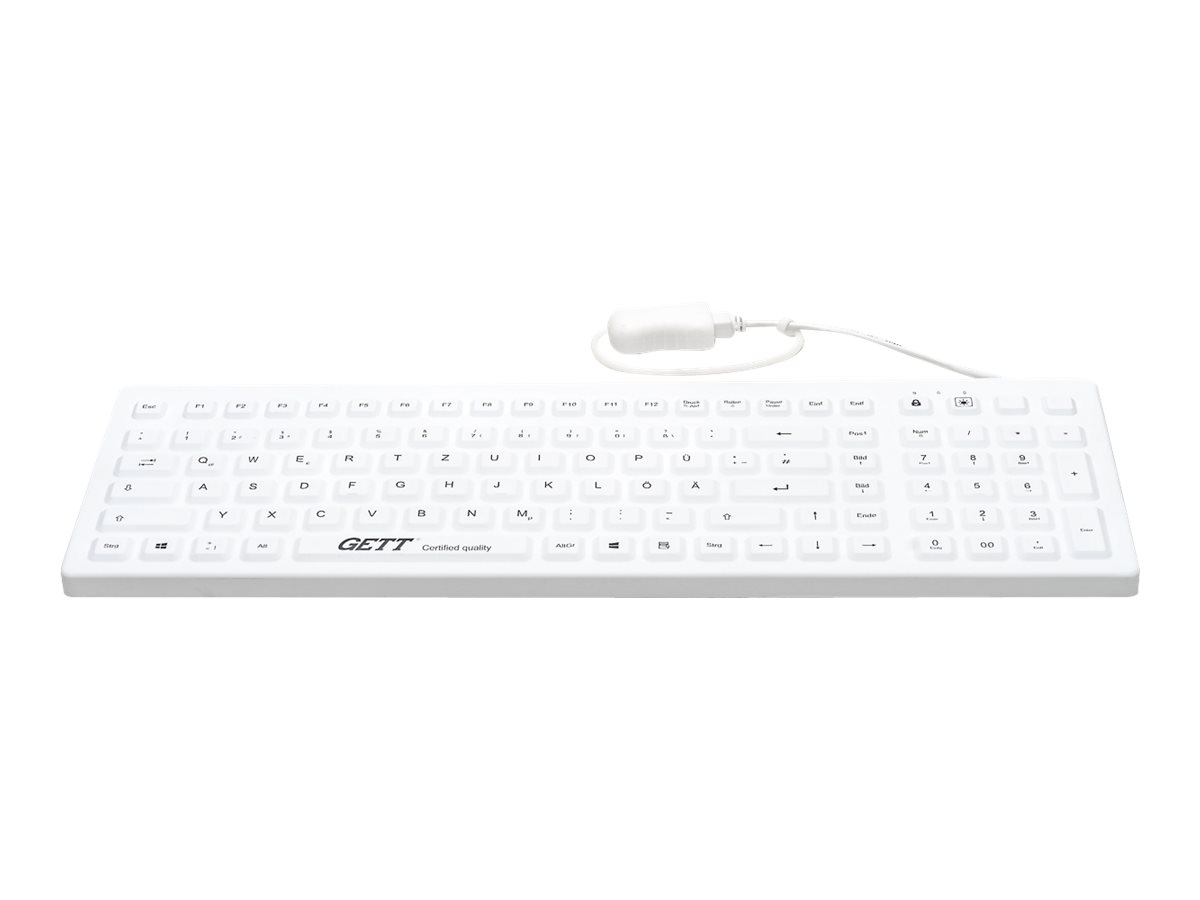 GETT GCQ CleanType Prime Pro+ Silikon Tastatur mit NUM-block mit Magneten IP68 beleuchtete Tasten USB Farbe: weiss Layout: CH GETT GCQ CleanType Prime Pro+ Silikon Tastatur mit NUM-block mit Magneten IP68 beleuchtete Tasten USB Farbe: weiss Layout: CH