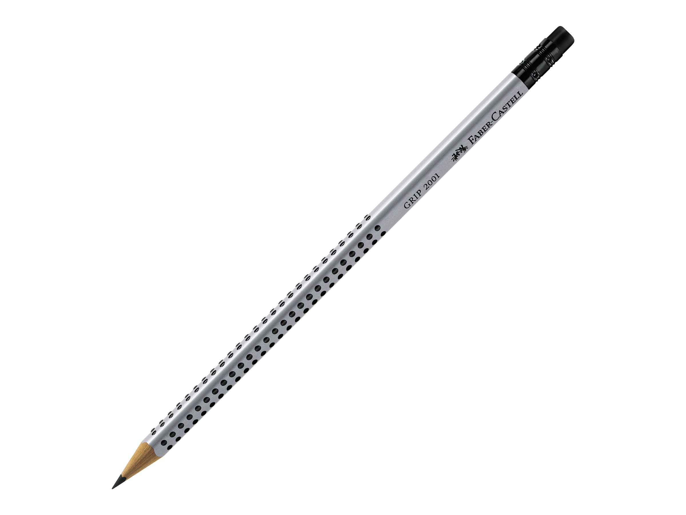 FABER-CASTELL GRIP 2001 Bleistifte HB silber mit Radierer, 12 St.