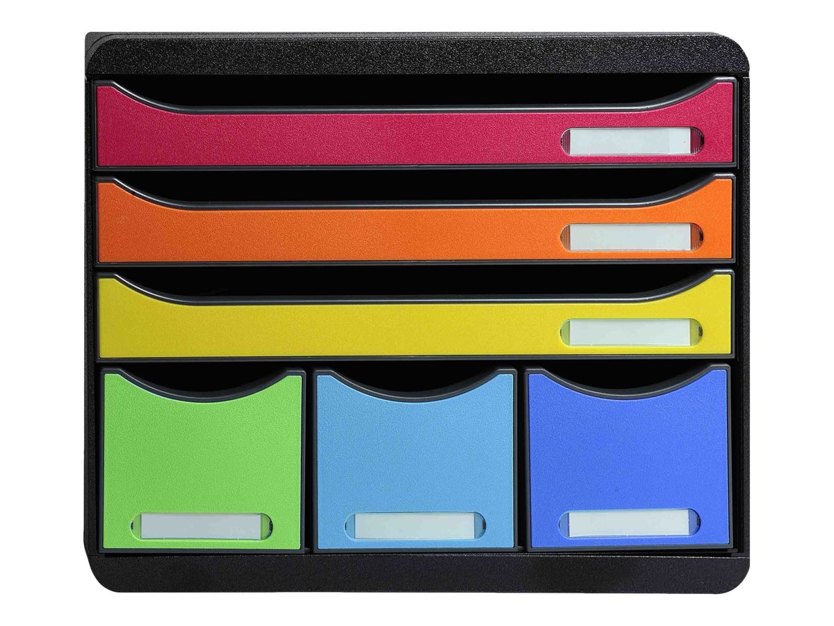 Exacompta Schubladenbox STORE-BOX rot, orange, gelb, gruen, hellblau, violett 306798D, DIN A4+ quer mit 6 Schubladen Exacompta Schubladenbox STORE-BOX rot, orange, gelb, gruen, hellblau, violett 306798D, DIN A4+ quer mit 6 Schubladen