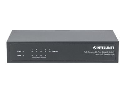 INTELLINET 5-Port PoE+ Gigabit Switch Desktop PoE-Passthrough 4 x PSE PoE-Ports 1 x PD PoE-Port IEEE 802.3at/af Power-over-Ethernet INTELLINET 5-Port PoE+ Gigabit Switch Desktop PoE-Passthrough 4 x PSE PoE-Ports 1 x PD PoE-Port IEEE 802.3at/af Power-over-Ethernet