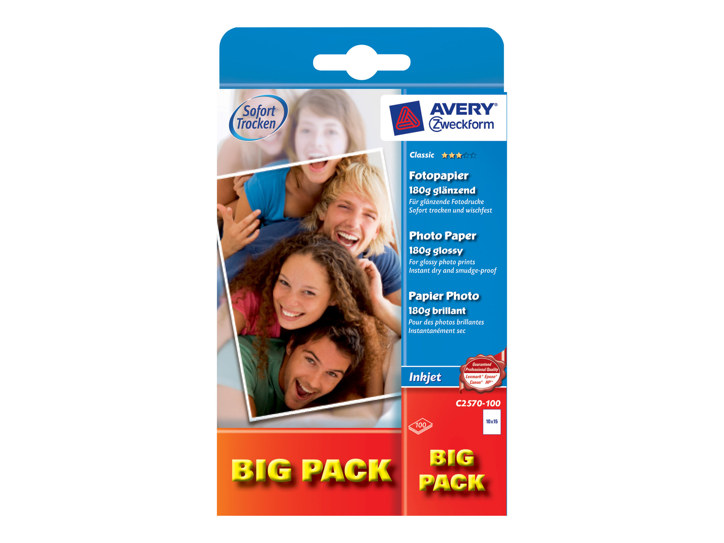AVERY Zweckform Fotopapier C2570100 10,0 x 15,0 cm glänzend 180 gqm 100 Blatt