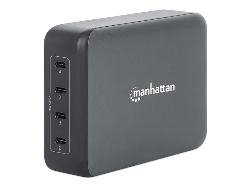 MANHATTAN 4-Port GaN USB Power Delivery-Ladestation PD 3.1 Vier USB-C PD-Ports mit bis zu 140W pro Port 240 W Gesamtleistung schwarz