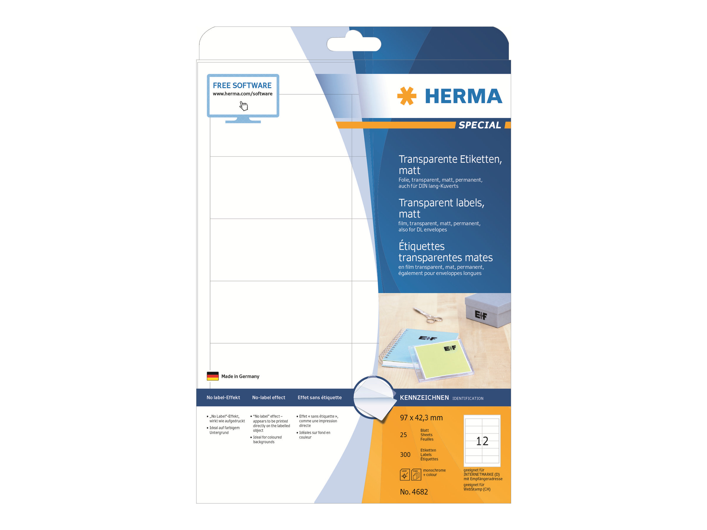 300 HERMA Folienetiketten 4682 transparent 97,0 x 42,3 mm 300 HERMA Folienetiketten 4682 transparent 97,0 x 42,3 mm