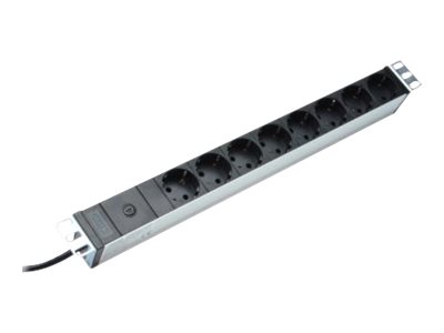 DIGITUS 48,3cm 19Z Steckdosenleiste Aluminium 8x Schuko schwarz 10A 4000W Zuleitung 1,8m C14 Kaltgeraete Stecker inkl.Metallhalterung