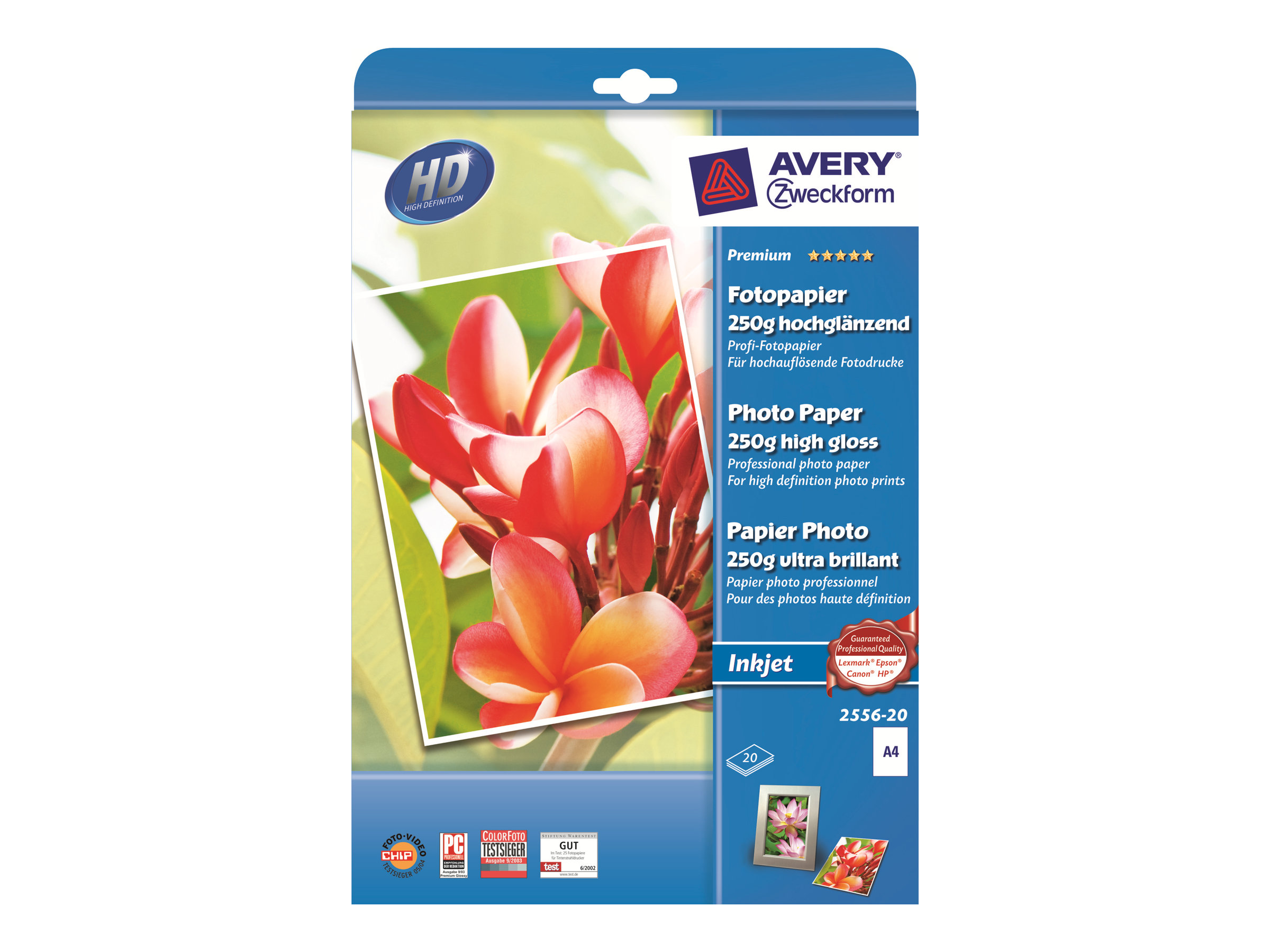 AVERY Zweckform Fotopapier 2556-20 DIN A4 hochglaenzend 250 g/qm 20 Blatt AVERY Zweckform Fotopapier 2556-20 DIN A4 hochglaenzend 250 g/qm 20 Blatt
