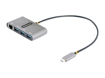 StarTech.com 3-Port USB-C Hub with Ethernet, 3x USB-A Ports, Gigabit Ethernet, USB 3.0 5Gbps, Bus-Powered, USB Type-C Hub w/ GbE and 1ft/30cm Long Cable, Portable USB-C to USB-A Laptop Hub - USB Expansion Hub (HB30C3A1GEA2)