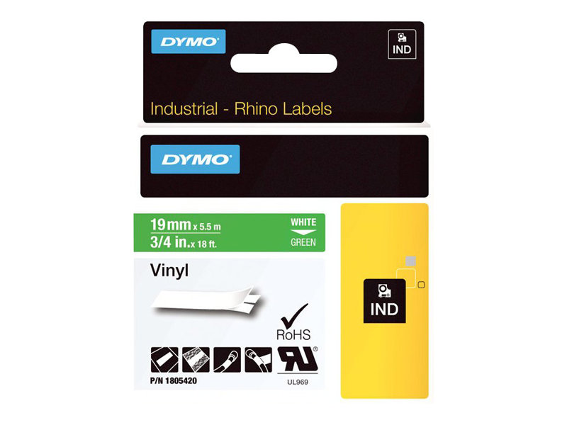 DYMO Schriftband RHINO 1805420, 19 mm weiss auf gruen DYMO Schriftband RHINO 1805420, 19 mm weiss auf gruen