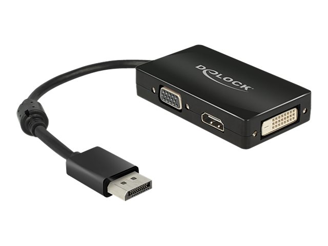 Delock Adapter Displayport 1.1 Stecker > VGA / HDMI / DVI Buchse Passiv schwarz Delock Adapter Displayport 1.1 Stecker > VGA / HDMI / DVI Buchse Passiv schwarz