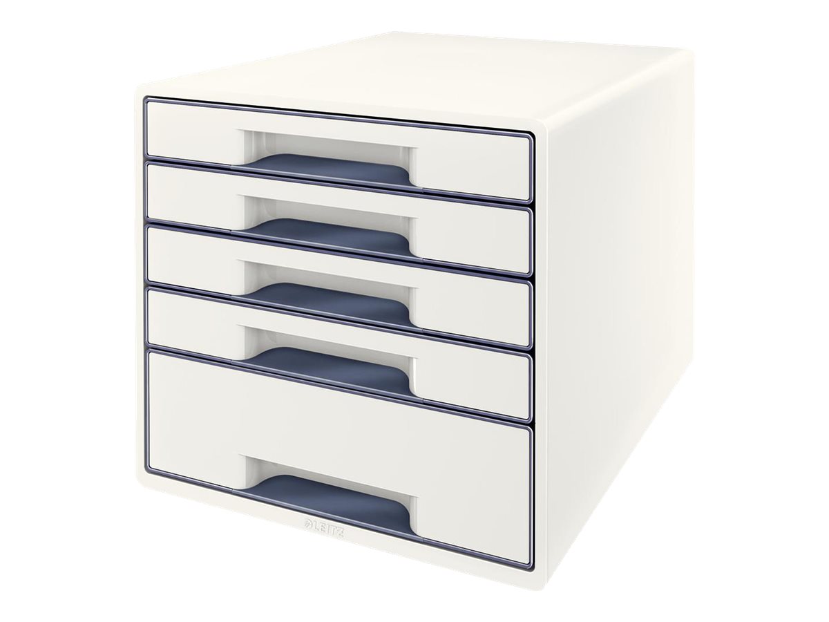 LEITZ Schubladenbox WOW Cube  perlweiss/grau 52142001, DIN A4 mit 5 Schubladen
