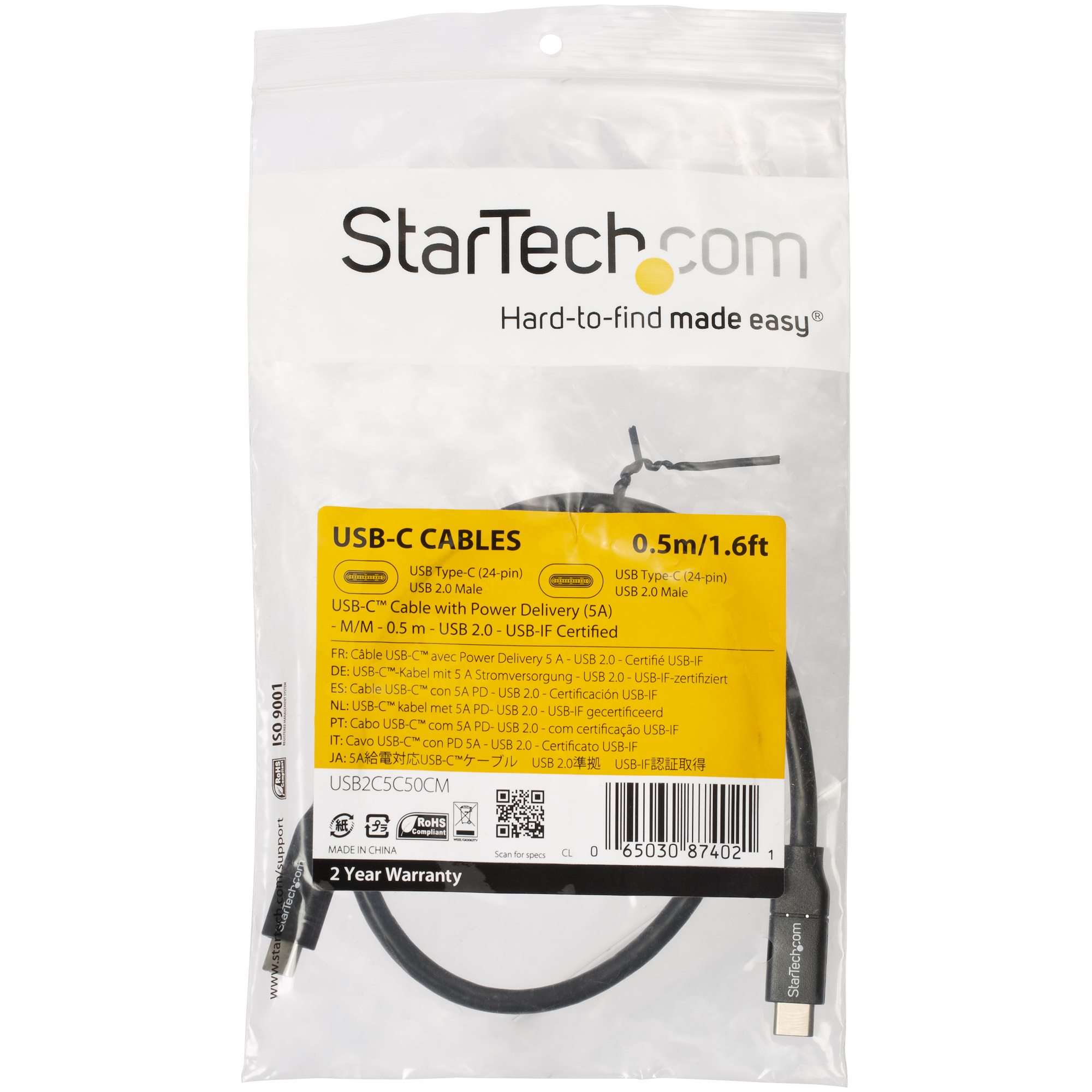STARTECHCOM USB C to USB C Cable 15 ft 05m 5A PD White USB 20 USBIF Certified USB Type C Cable Charging Cable