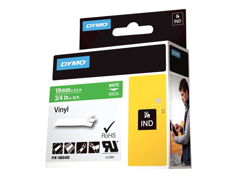 DYMO Schriftband RHINO  1805420, 19 mm weiÃ auf grÃ¼n