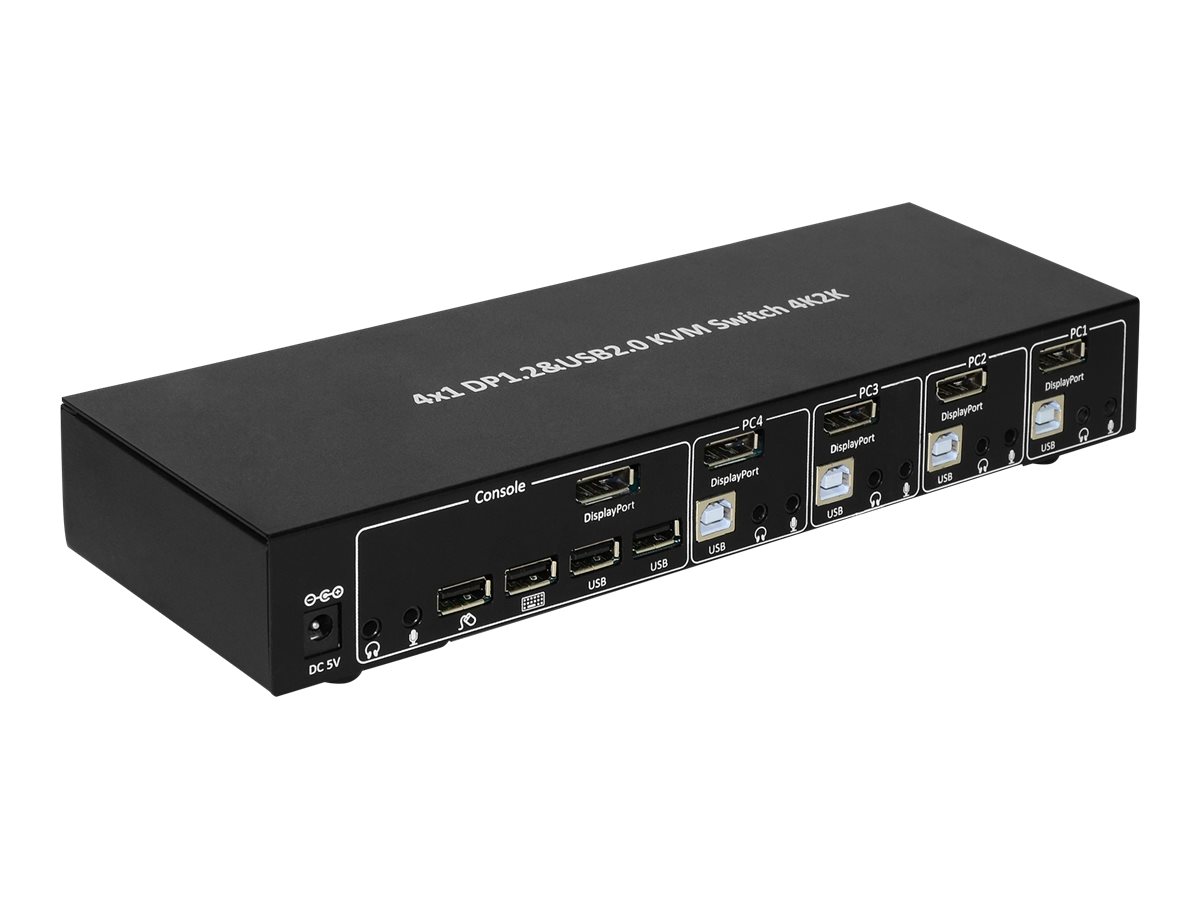 TECHLY KVM Switch Display Port 1.2 2-Port Hub und Audio ermoeglicht Informationen via USB und DisplayPort von 4 PCs anzuzeigen