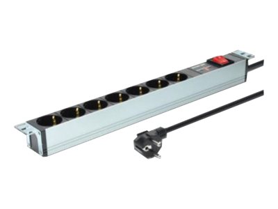 DIGITUS 48,3cm 19Zoll Steckdosenleiste 7fach mit ueberspannungsschutz und Ein/Aus Schalter Aluprofil 16A 4000W schwarz