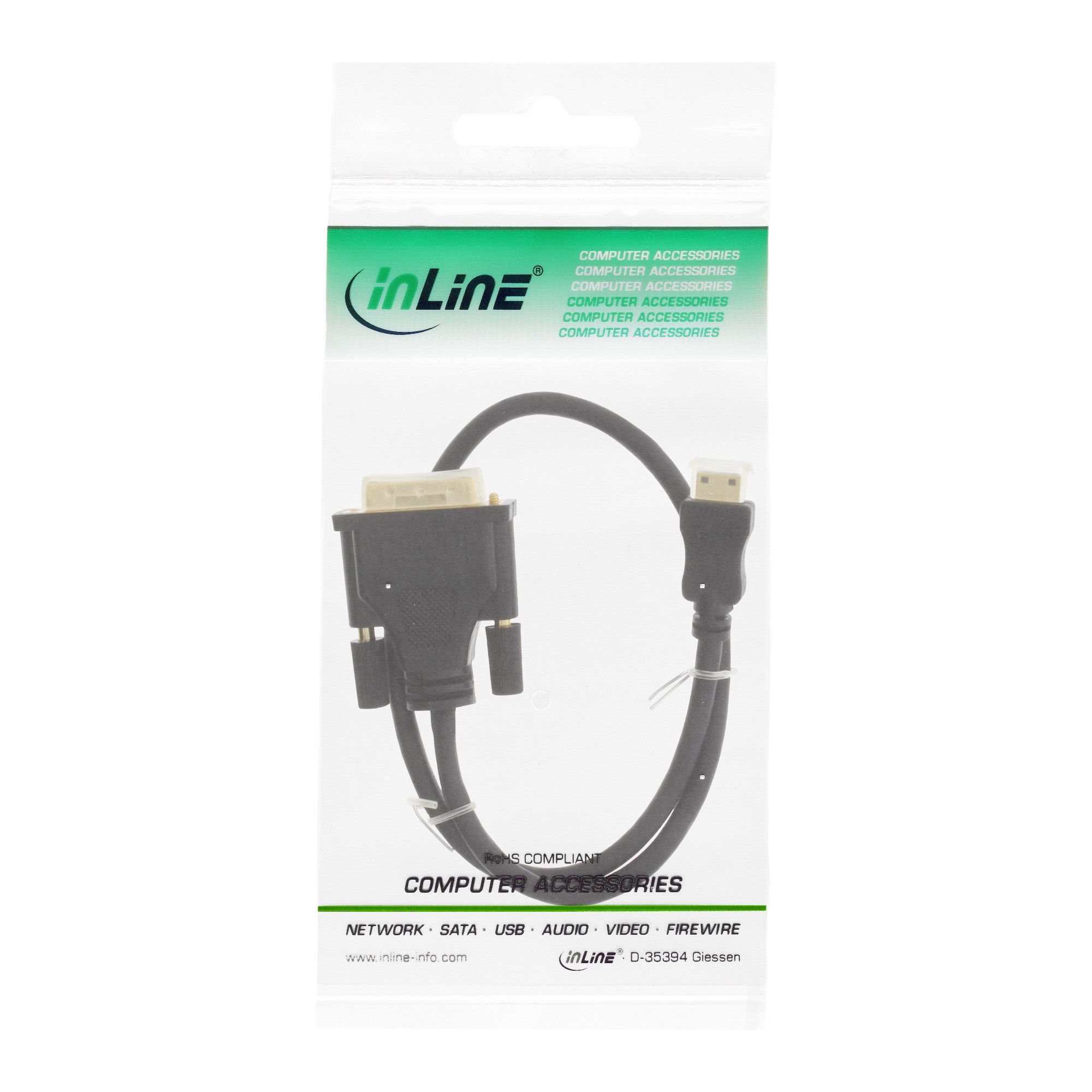 INLINE Mini-HDMI zu DVI Kabel HDMI Stecker C zu DVI 18+1 vergoldete Kontakte  0,5m