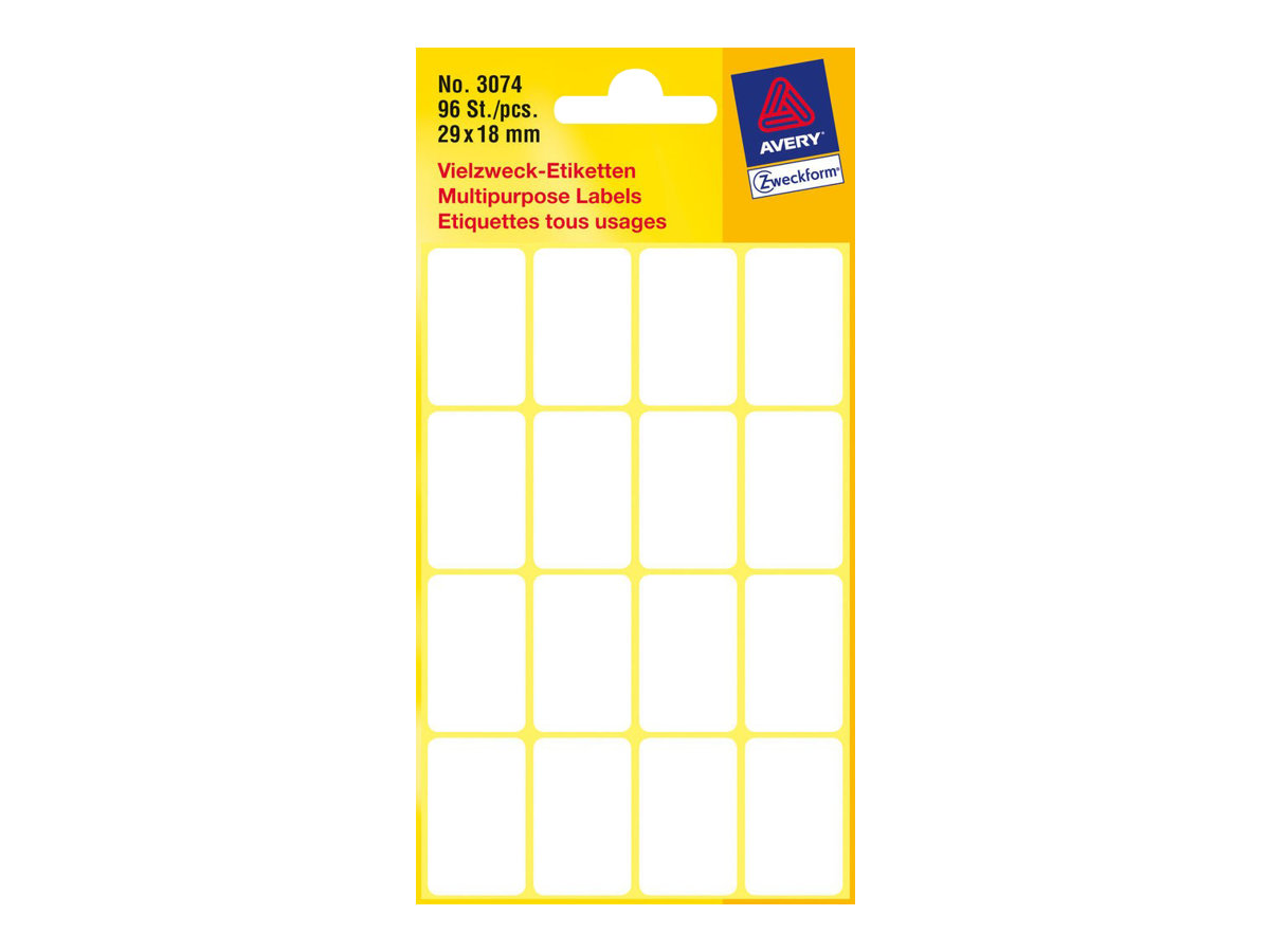 96 AVERY Zweckform Etiketten weiss 29,0 x 18,0 mm 96 AVERY Zweckform Etiketten weiss 29,0 x 18,0 mm