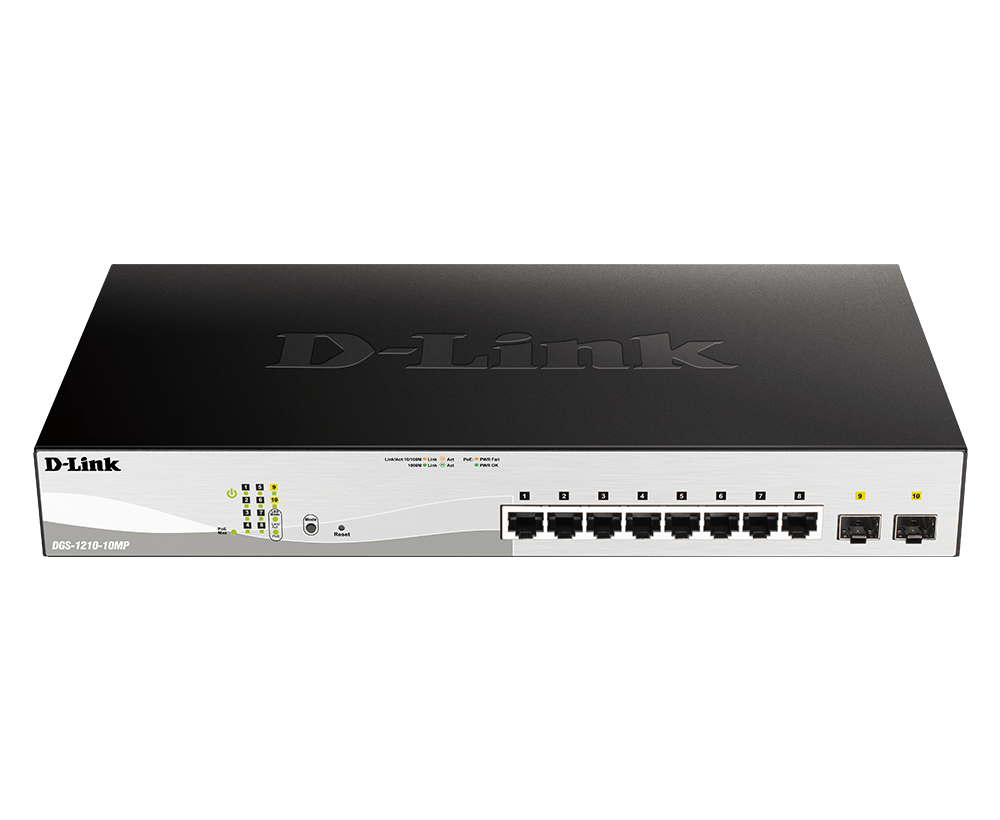 DLINK DGS121010MPE 10Port Layer2 PoE Smart Managed Gigabit Switch 8x 101001000BASET PoE 2x 1001000 Mbps SFP lüfterlos