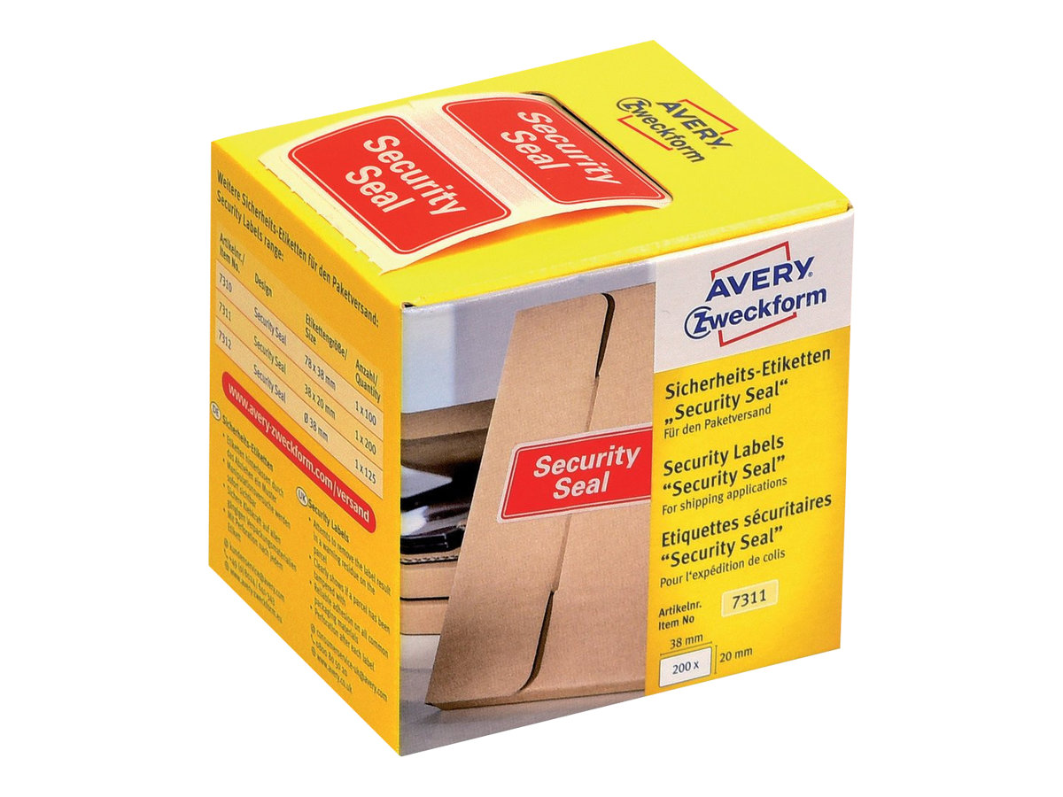 200 AVERY Zweckform Sicherheitssiegel 7311 rot »Security Seal« 38,0 x 20,0 mm 200 AVERY Zweckform Sicherheitssiegel 7311 rot »Security Seal« 38,0 x 20,0 mm