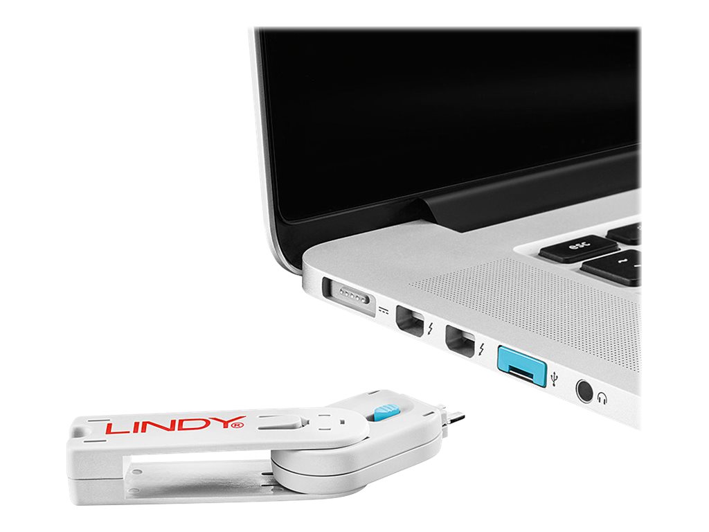 LINDY USB Portschloesser 4xBLAU+Key 4 Schloesser mit 1 Schluessel