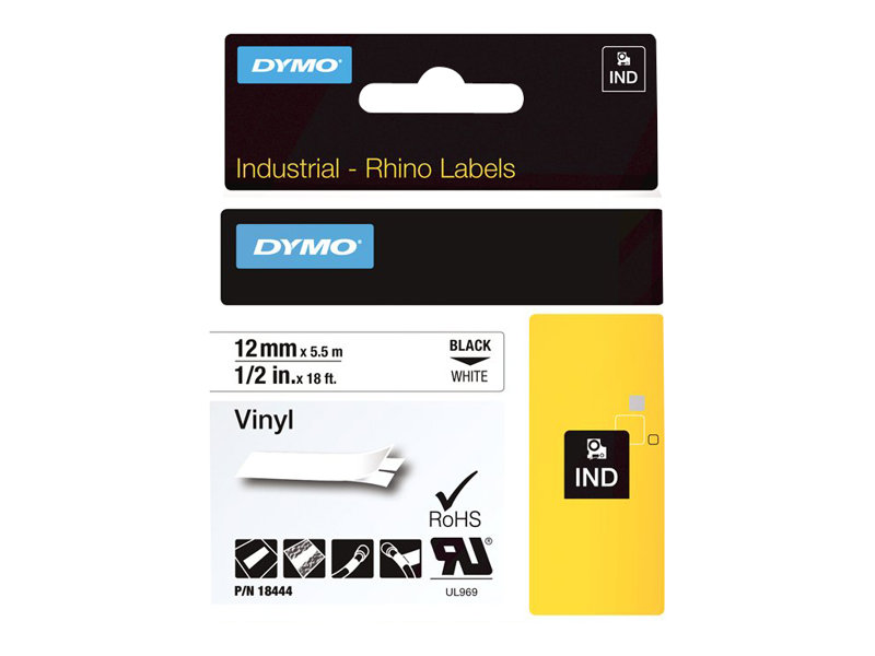 DYMO Schriftband RHINO 18444, 12 mm schwarz auf weià DYMO Schriftband RHINO 18444, 12 mm schwarz auf weiÃ