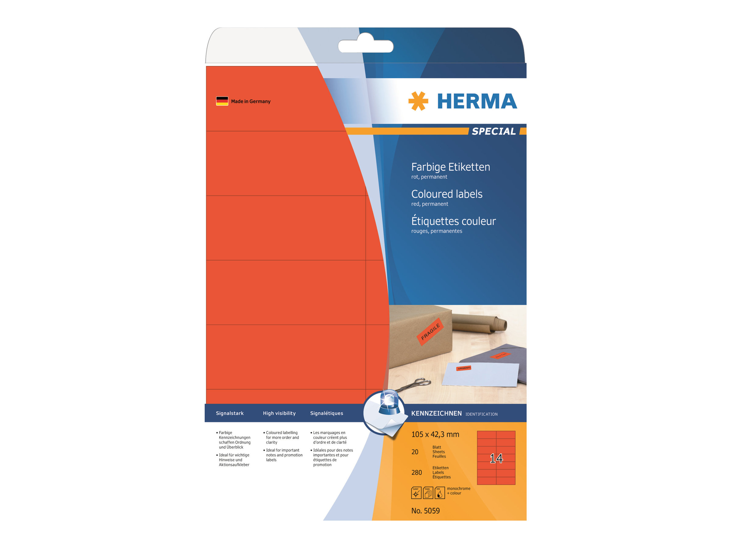 280 HERMA Etiketten 5059 rot 105,0 x 42,3 mm 280 HERMA Etiketten 5059 rot 105,0 x 42,3 mm