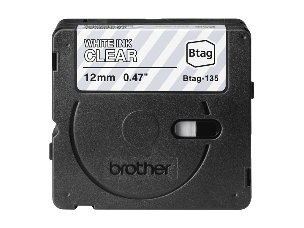 BROTHER 12MM BTAG135 Tape White on Transparent