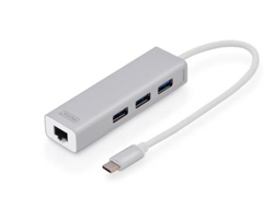 DIGITUS USB‑C Hub 3‑Port Gigabit Ethernet weiß