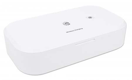 MANHATTAN UVDesinfektionsbox mit 10W Wireless Charger Sterilisator mit UVLicht fuer Handys Masken Kreditkarten und mehr weiss