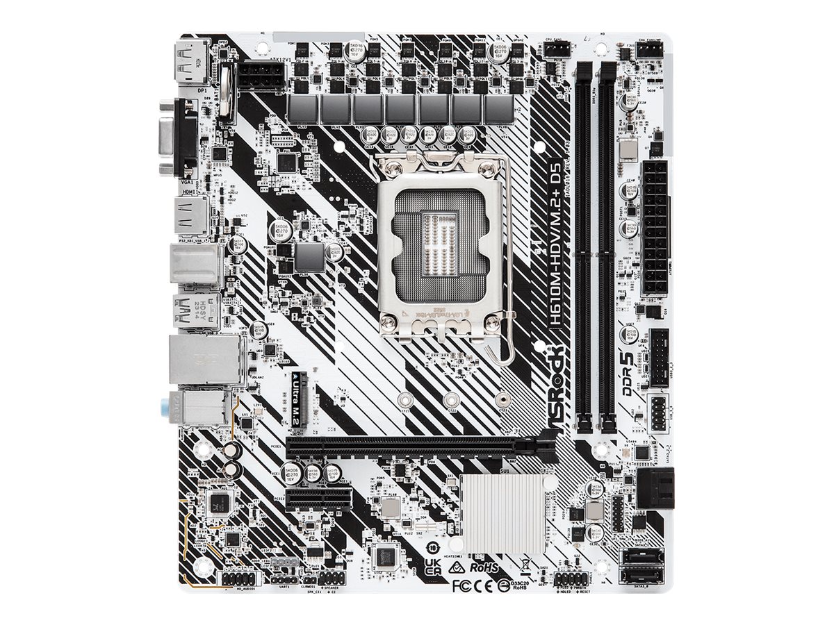 ASRock H610M-HDV/M.2+ D5 - Motherboard - micro ATX - LGA1700-Sockel - H610 Chipsatz - USB 3.2 Gen 1, USB-C 3.2 Gen 1 - Gigabit LAN - Onboard-Grafik (CPU erforderlich)