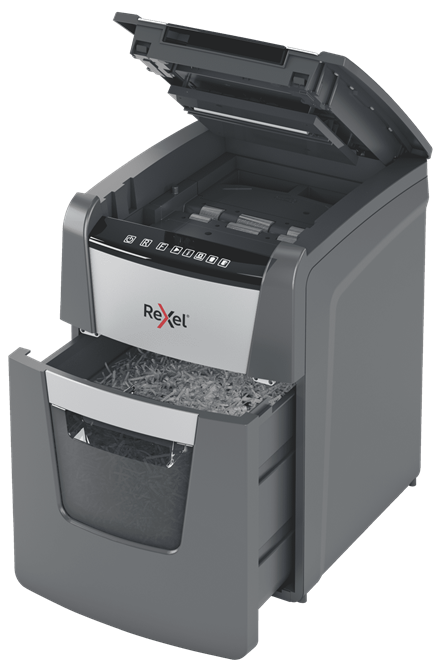 Rexel Optimum AutoFeed100X Aktenvernichter mit Partikelschnitt P4, 4 x 28 mm, bis 100 Blatt, schwarz