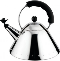 Alessi 9093 B Wasserkessel mit Griff Edelstahl vogelfoermige Floete aus PA schwarz