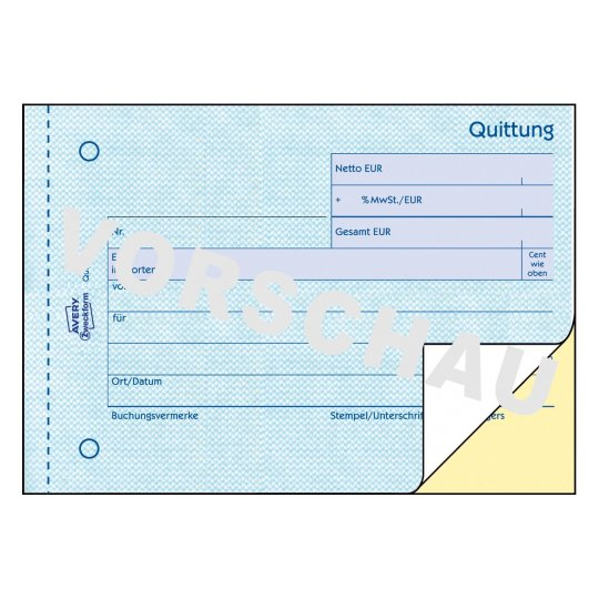 AVERY Zweckform Quittung, MwSt. separat ausgewiesen Formularbuch 1735