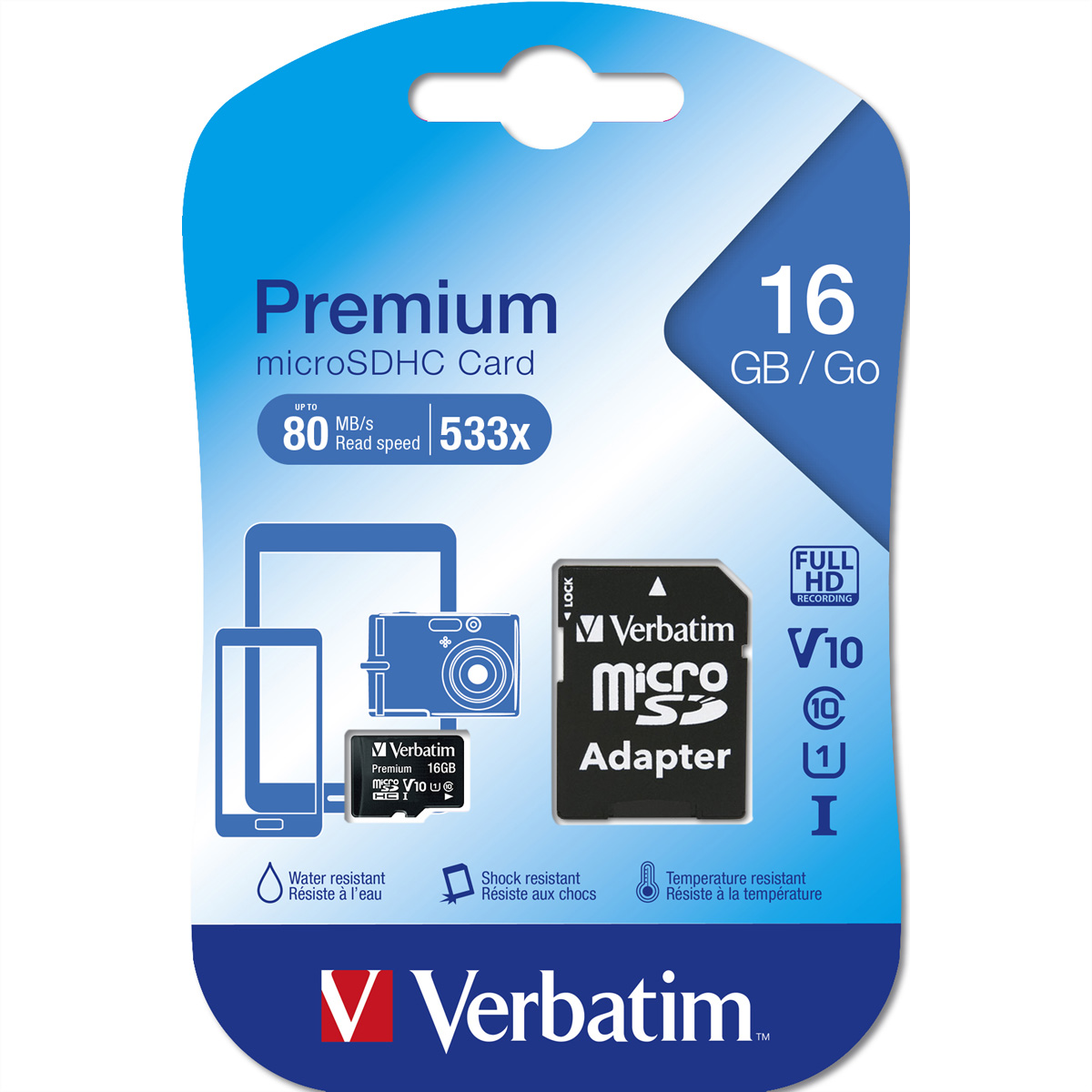 Verbatim microSDHC Speicherkarte 16 GB UHS-I Premium Class 10 + SD Adapter