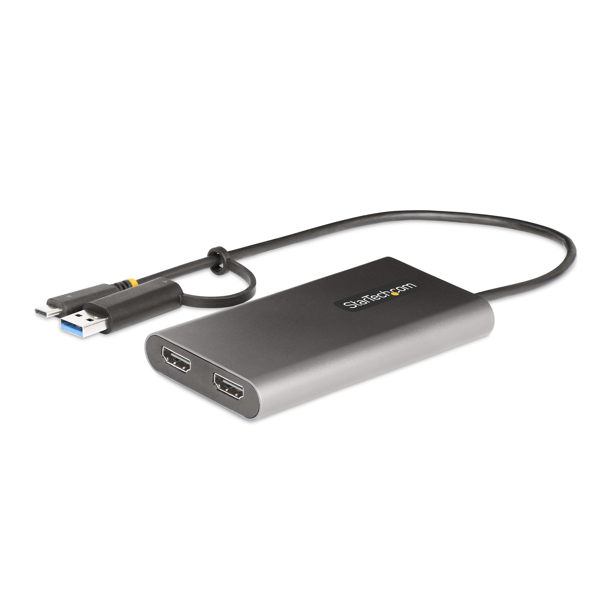 StarTech USBC to DualHDMI Adapter, USBC or A to 2x HDMI, 4K 60Hz, 100W PD PassThrough, 1ft 30cm