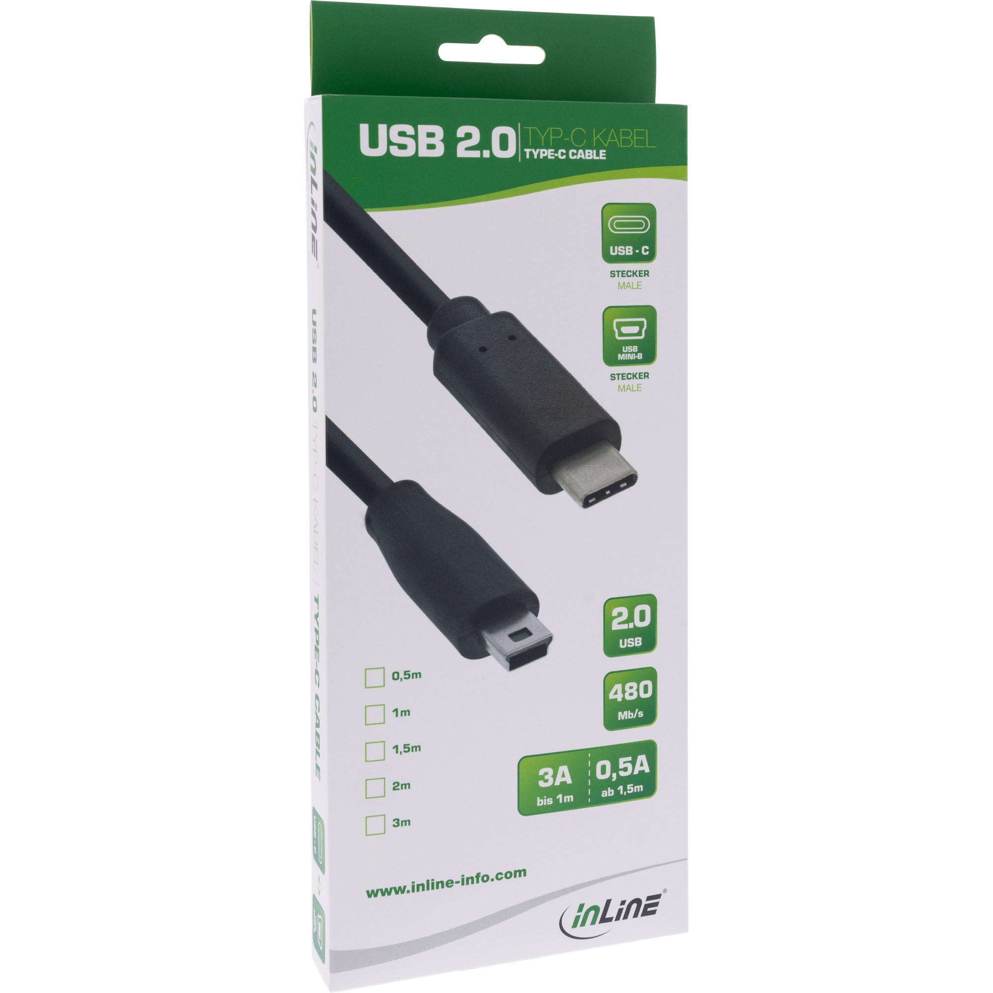 INLINE USB 2.0 Kabel Typ C an Mini-B 5pol. Stecker Stecker schwarz 5m