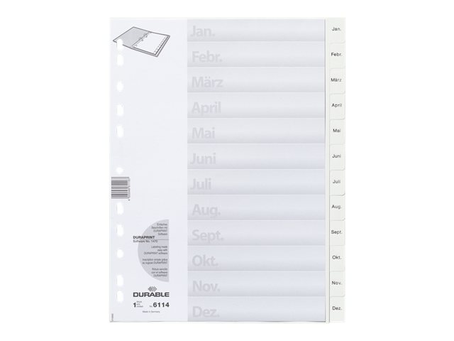 DURABLE Ordnerregister Vollformat Jan.-Dez. weiss 12-teilig, 1 Satz DURABLE Ordnerregister Vollformat Jan.-Dez. weiss 12-teilig, 1 Satz