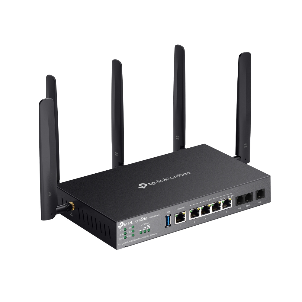 TPLINK DR3650v4G Omada 4G Cat6 AX3000 WiFi 6 Gigabit Desktop DSL Gateway