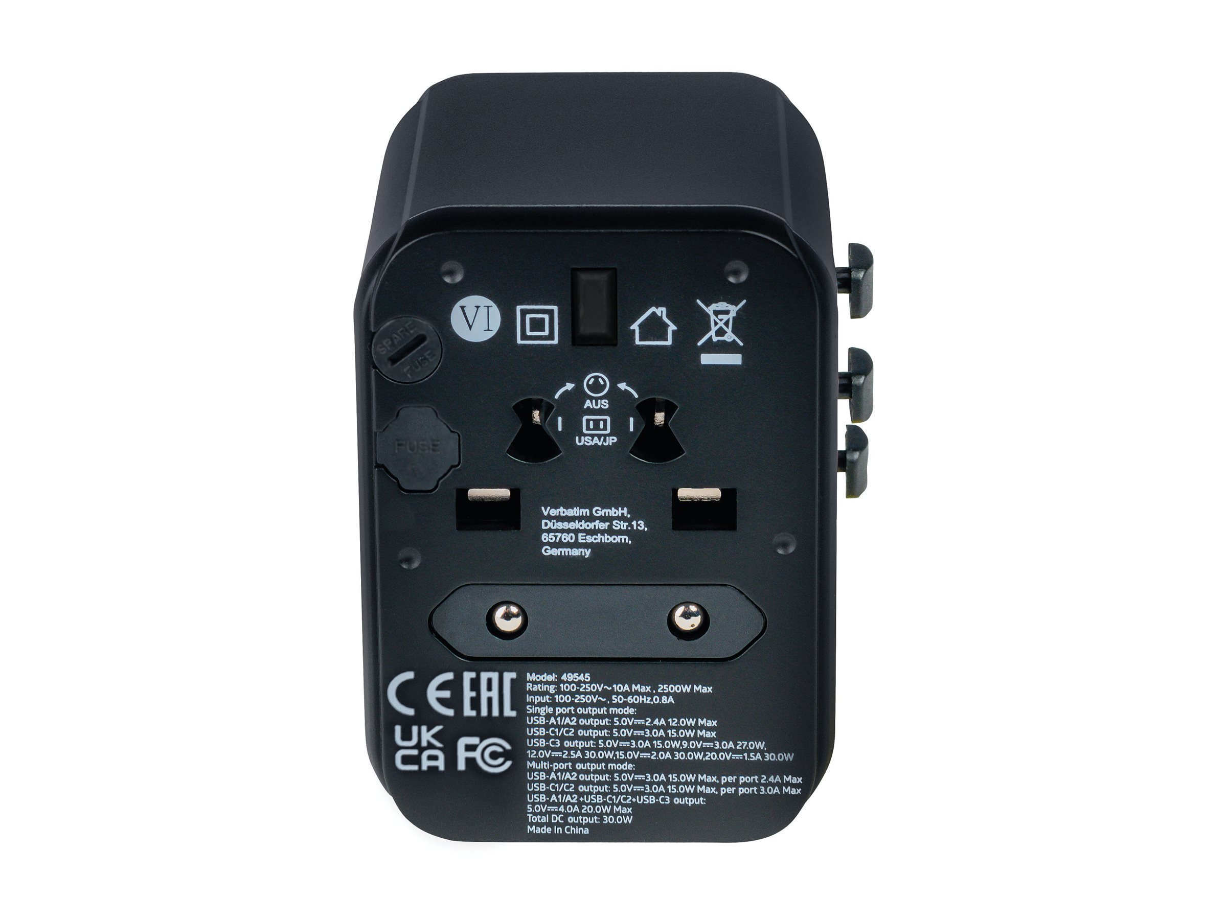 Verbatim Universal-Reiseadapter mit USB-C PD und QC, 2 USB-C- und 2 USB-A