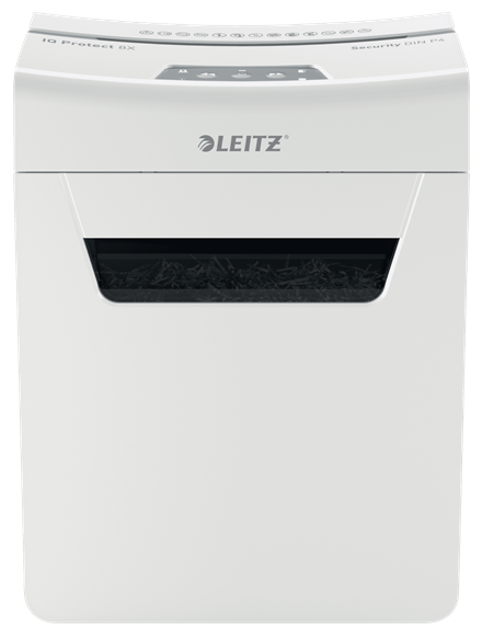 LEITZ IQ 8X Protect Premium Aktenvernichter mit Partikelschnitt P4, 4 x 40 mm, bis 8 Blatt, weiß