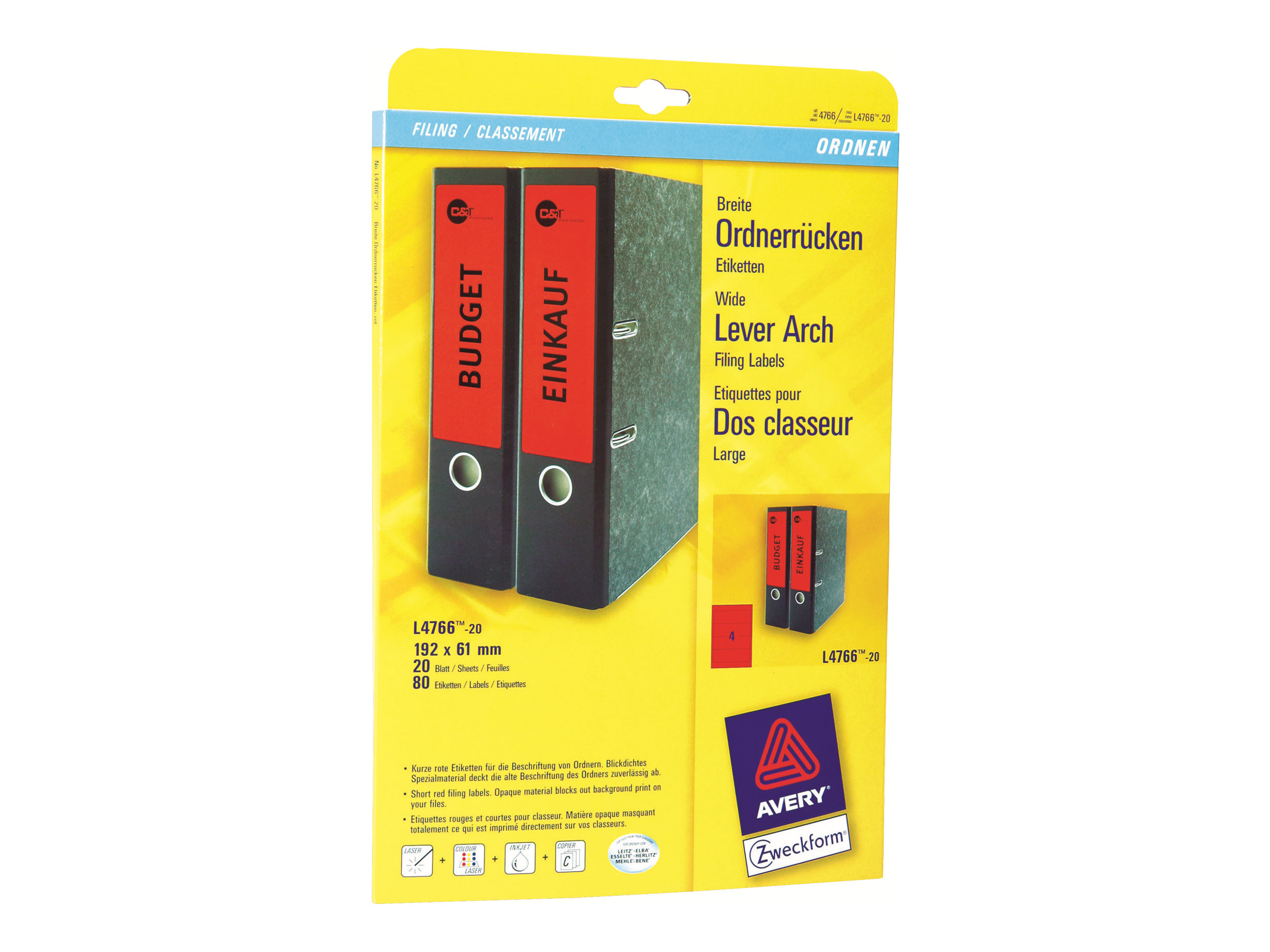 80 AVERY Zweckform Ordneretiketten L4766-20 rot 80 AVERY Zweckform Ordneretiketten L4766-20 rot