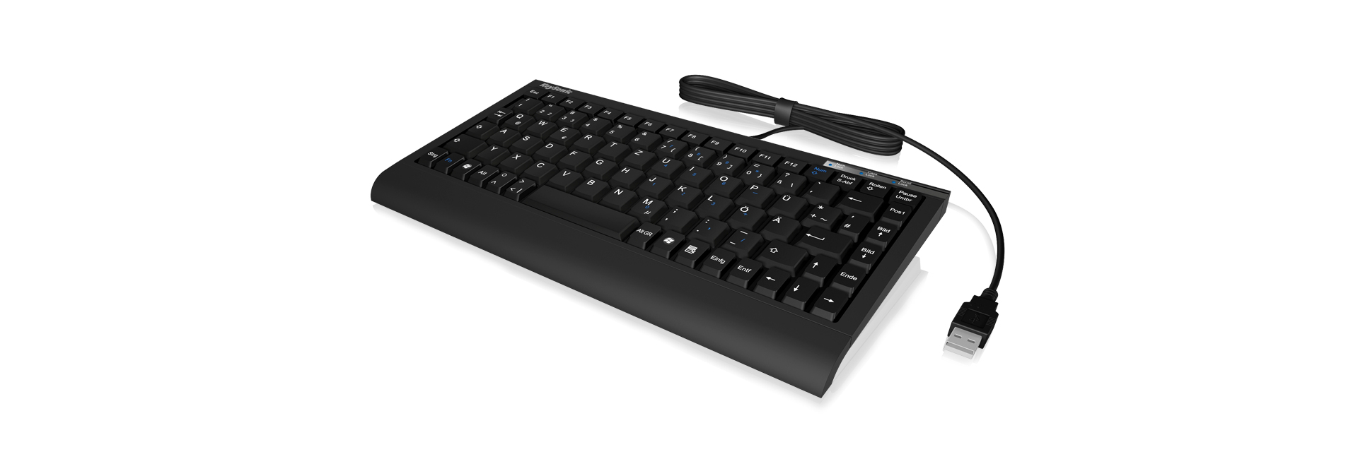 KEYSONIC ACK-595C+  Mini-Tastatur schwarz in flacher Bauform geringe Abmessungen Soft-Touch-Membrantechnologie Status-LEDs (DE)