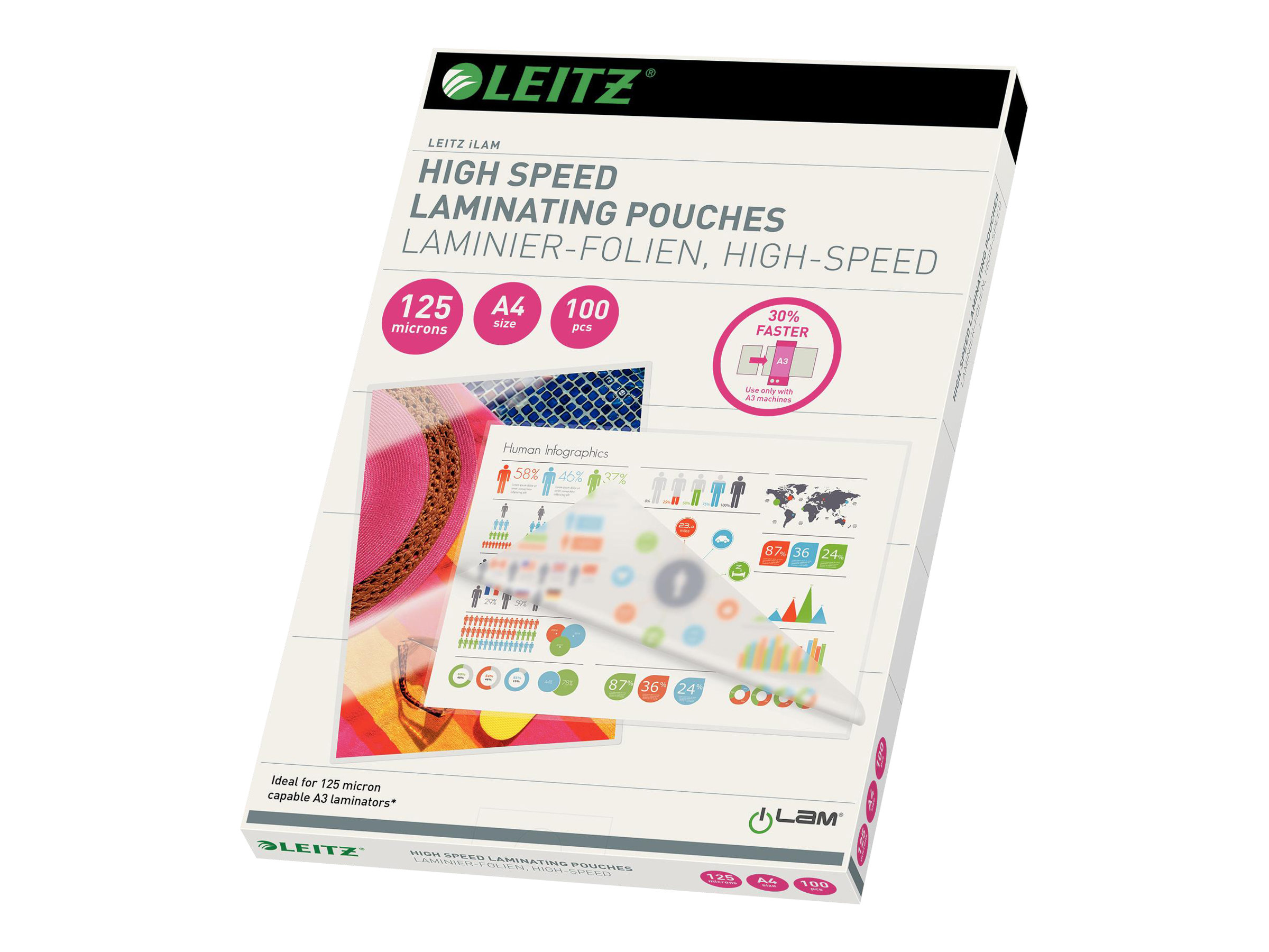 100 LEITZ Laminierfolien glÃ¤nzend fÃ¼r A4 125 micron