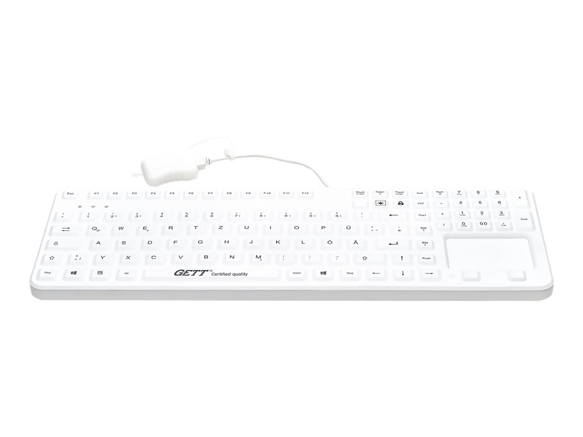GETT GCQ CleanType Prime Touch+ Siilikon Tastatur m.touchpad m.NUM-block m.Magneten IP65 bel. Tasten USB Farbe: weiss Layout: CH GETT GCQ CleanType Prime Touch+ Siilikon Tastatur m.touchpad m.NUM-block m.Magneten IP65 bel. Tasten USB Farbe: weiss Layout: CH