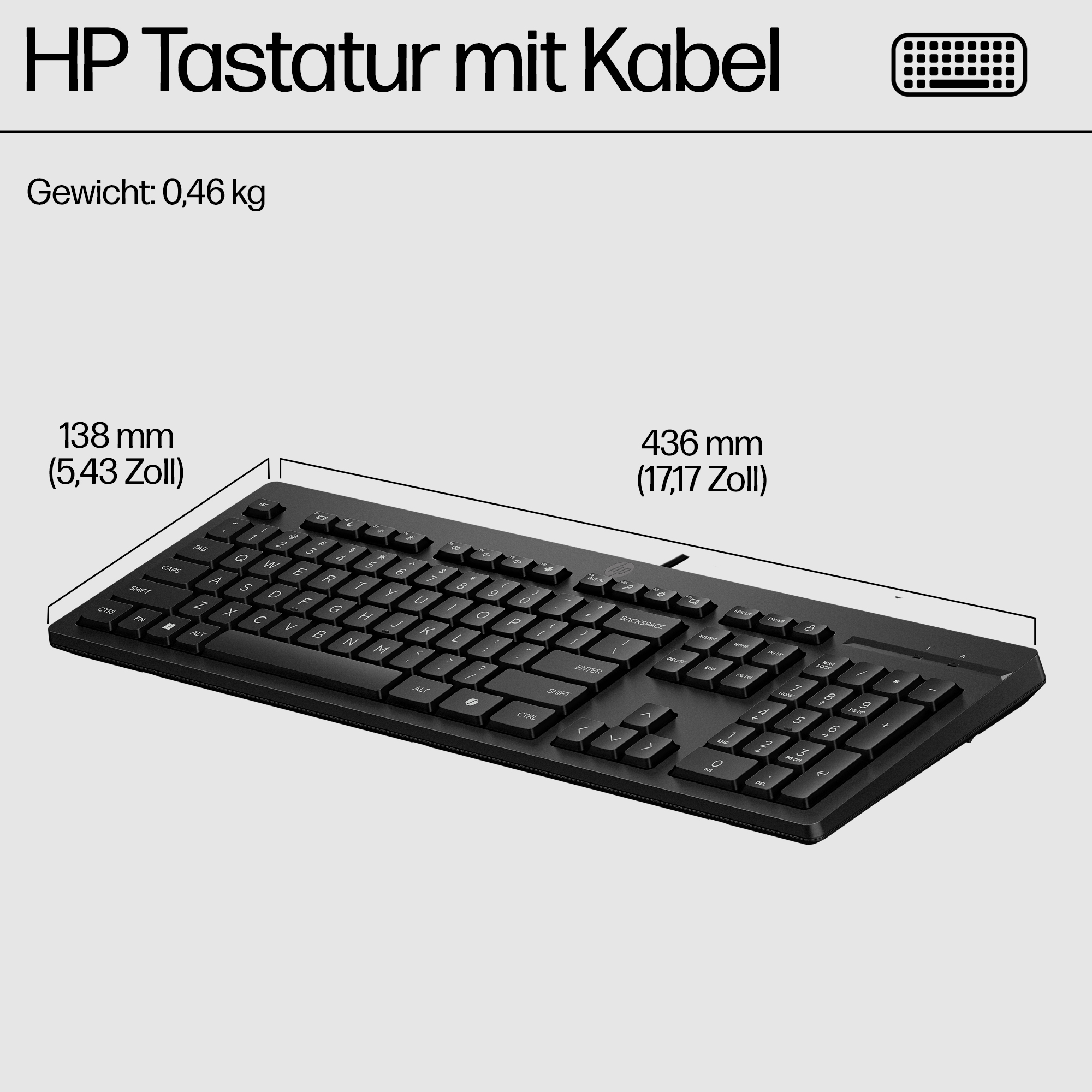 HP 125 G2 USB Wired Keyboard EU