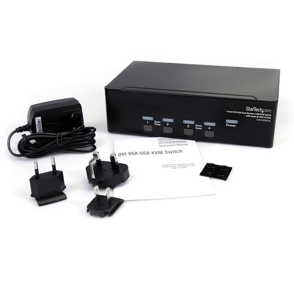 StarTech.com 4 Port DVI KVM USB Switch - 4-fach DVI Umschalter mit USB Hub - KVM-/Audio-/USB-Switch - 4 Anschlüsse