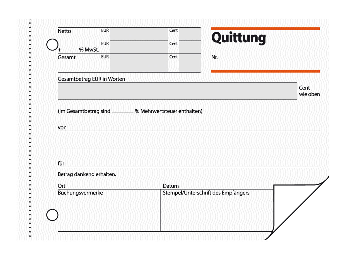 SIGEL Quittung, MwSt separat ausgewiesen Formularbuch QU625, 1 St